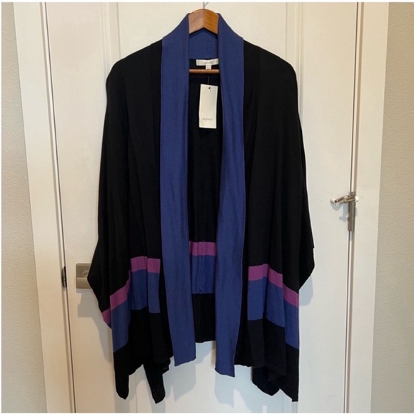 New Sejour Black and Blue Open Front Cardigan Wrap Poncho Size OX / 1X - Picture 2 of 7